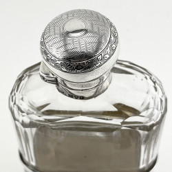 Attractive Sterling Silver and Cut Glass Edwardian Hip Flask