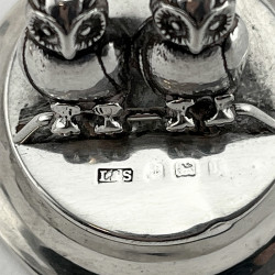 Pair of Figural Sterling Silver Owl Menu Holders