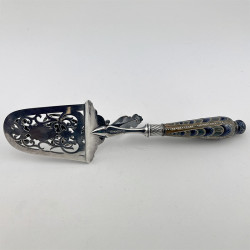 Victorian Silver Plated Asparagus Servers with Doulton Lambeth Stoneware Handle