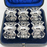 Unusual Victorian Boxed Set of Six Silver Plated Napkin Rings