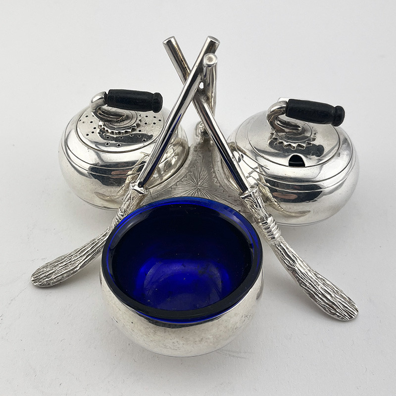 Rare and Unusual Victorian Silver Plated Curling Stones Condiment (c.1895)