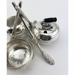 Rare and Unusual Victorian Silver Plated Curling Stones Condiment