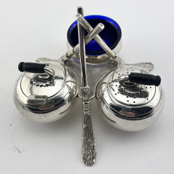 Rare and Unusual Victorian Silver Plated Curling Stones Condiment