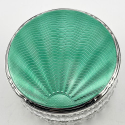 Large Green Guilloche Enamel Dressing Table Jar