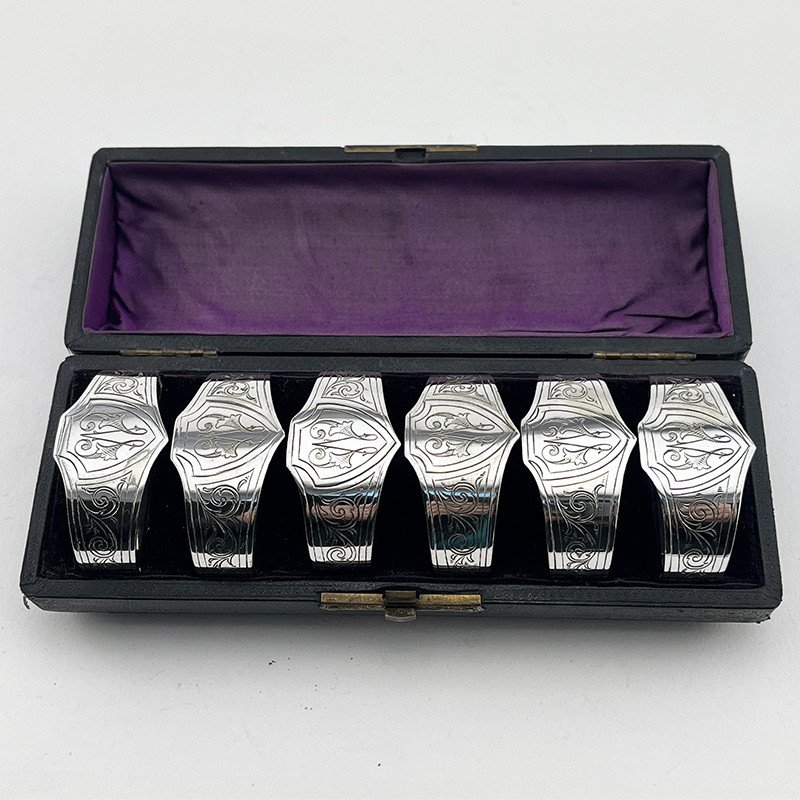 Unusual Late Victorian Boxed Silver Plated Napkin Rings (c.1895)