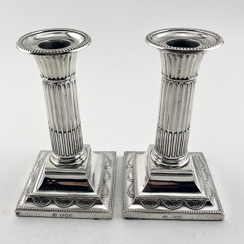 Late Victorian Sterling Silver Corinthian Style Candlesticks (1899)