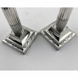 Late Victorian Sterling Silver Corinthian Style Candlesticks