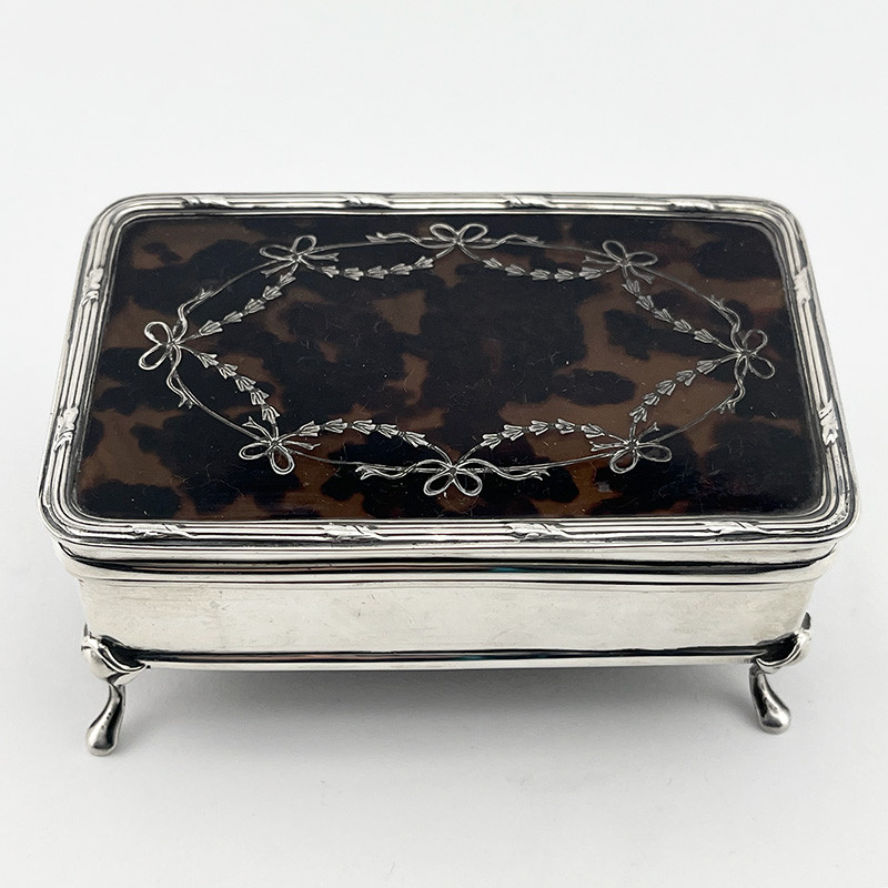 Sterling Silver and Tortoiseshell Pique Work Jewellery or Trinket Box Sterling Silver and Tortoiseshell Pique Work Jewellery or Trinket Box