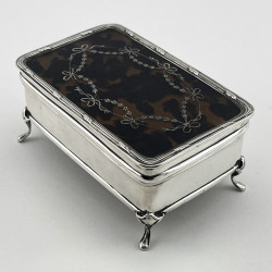 Sterling Silver and Tortoiseshell Pique Work Jewellery or Trinket Box