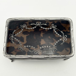 Sterling Silver and Tortoiseshell Pique Work Jewellery or Trinket Box