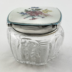 Beautiful English Pale Blue Guilloche Enamel Sterling Silver Dressing Table Jar