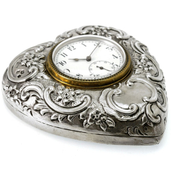 Antique Silver Heart Shape Free Standing Clock