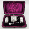 Victorian Sterling Silver Boxed Three Piece Condiment Set (1890)