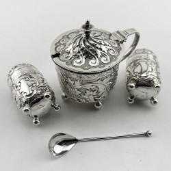 Victorian Sterling Silver Boxed Three Piece Condiment Set
