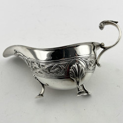 Irish Sterling Silver Sauce Boat with Repousse Celtic Style Decoration