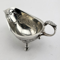 Irish Sterling Silver Sauce Boat with Repousse Celtic Style Decoration