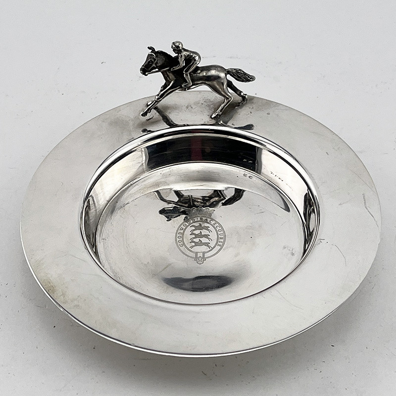Sterling Silver Dish with Race Horse Motif and Goodwood Racecourse Crest Sterling Silver Dish with Race Horse Motif and Goodwood Racecourse Crest