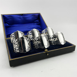 Boxed Set of Six Sterling Silver Napkin Rings with Flat Base to Stand