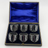 Boxed Set of Six Sterling Silver Napkin Rings with Flat Base to Stand