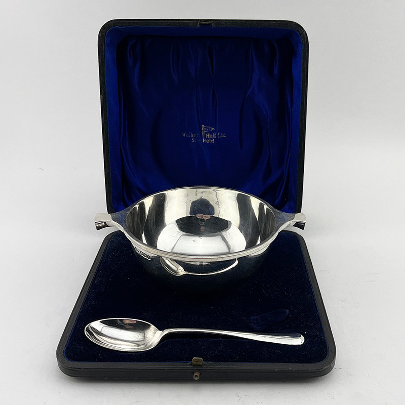 Plain Circular Sterling Silver Porringer or Christening Set