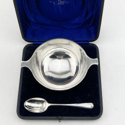 Plain Circular Sterling Silver Porringer or Christening Set