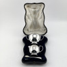 Boxed Sterling Silver Sugar and Cream with Lion Crest in Wreath Cartouche