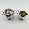 Boxed Sterling Silver Sugar and Cream with Lion Crest in Wreath Cartouche