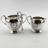 Boxed Sterling Silver Sugar and Cream with Lion Crest in Wreath Cartouche