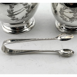 Boxed Sterling Silver Sugar and Cream with Lion Crest in Wreath Cartouche