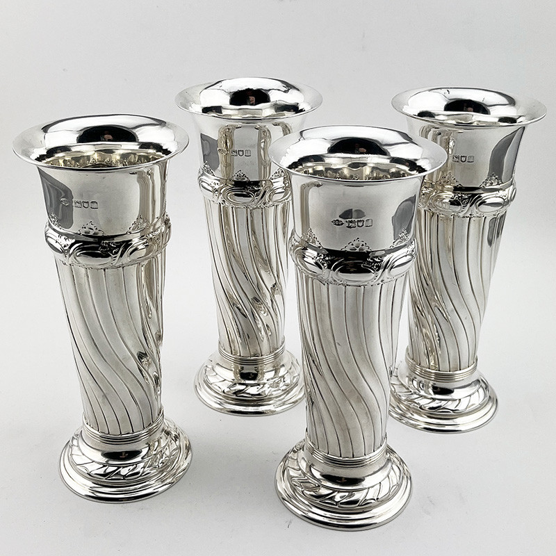 Impressive Set of Four Sterling Silver Vases (1904)
