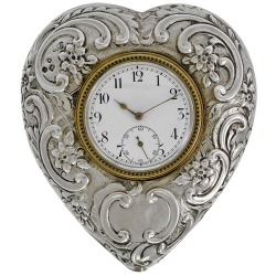 Antique Silver Heart Shape Free Standing Clock