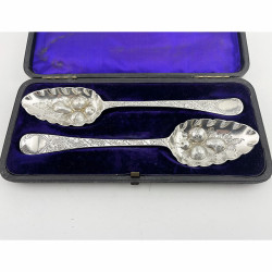 Boxed Pair of George III Sterling Silver Berry or Serving Spoons