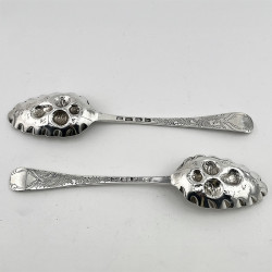 Boxed Pair of George III Sterling Silver Berry or Serving Spoons