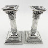 Pair of Late Victorian Sterling Silver Candlesticks in a Corinthian Column Style