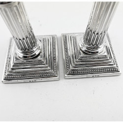 Pair of Late Victorian Sterling Silver Candlesticks in a Corinthian Column Style
