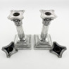Pair of Late Victorian Sterling Silver Candlesticks in a Corinthian Column Style