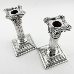 Pair of Late Victorian Sterling Silver Candlesticks in a Corinthian Column Style