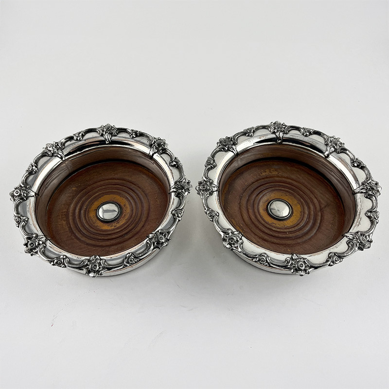 Very Pretty Pair of Old Sheffield Plate Wine Coaster (c.1835) Very Pretty Pair of Old Sheffield Plate Wine Coaster (c.1835)