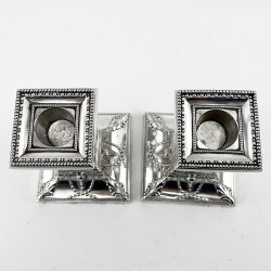 Decorative Pair of Walker & Hall Victorian Silver Plated Dwarf Candlesticks
