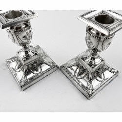 Decorative Pair of Walker & Hall Victorian Silver Plated Dwarf Candlesticks