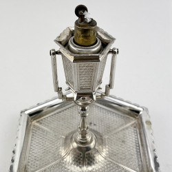 Edwardian Silver Plated Table Cigar Lighter in the Form of a Victorian Street Light