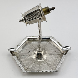 Edwardian Silver Plated Table Cigar Lighter in the Form of a Victorian Street Light