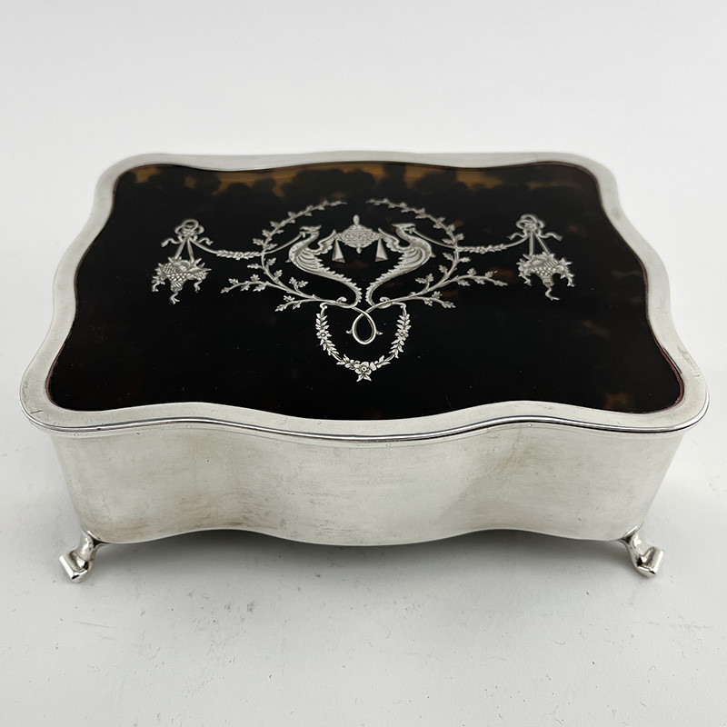 Large Rectangular Edwardian Tortoiseshell and Silver Jewellery or Trinket Box (1905)
