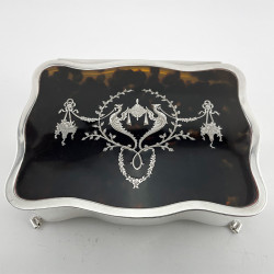 Large Rectangular Edwardian Tortoiseshell and Silver Jewellery or Trinket Box
