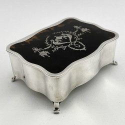 Large Rectangular Edwardian Tortoiseshell and Silver Jewellery or Trinket Box