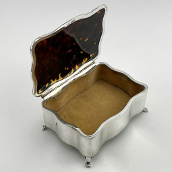 Large Rectangular Edwardian Tortoiseshell and Silver Jewellery or Trinket Box