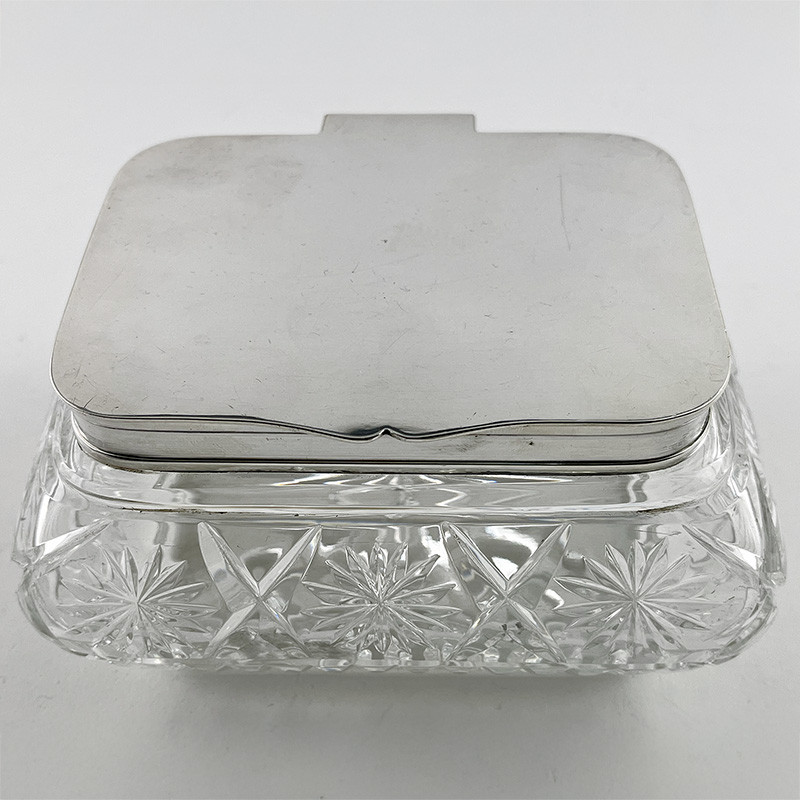 Unusual Shape Edwardian Cut Glass and Silver Plated Trinket Box (c.1920) Unusual Shape Edwardian Cut Glass and Silver Plated Trinket Box (c.1920)