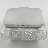 Unusual Shape Edwardian Cut Glass and Silver Plated Trinket Box (c.1920)