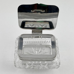 Unusual Shape Edwardian Cut Glass and Silver Plated Trinket Box