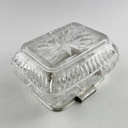Unusual Shape Edwardian Cut Glass and Silver Plated Trinket Box